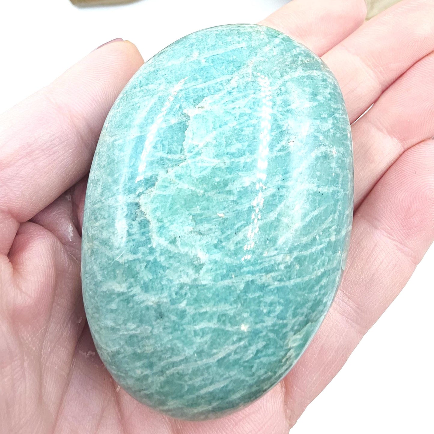 Large Amazonite Palm Stone – Calm, Communication & Emotional Healing Crystal, 160g