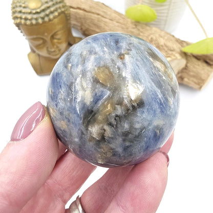 Flashy Kyanite Sphere – Alignment, Clarity & Throat Chakra Crystal, 56mm