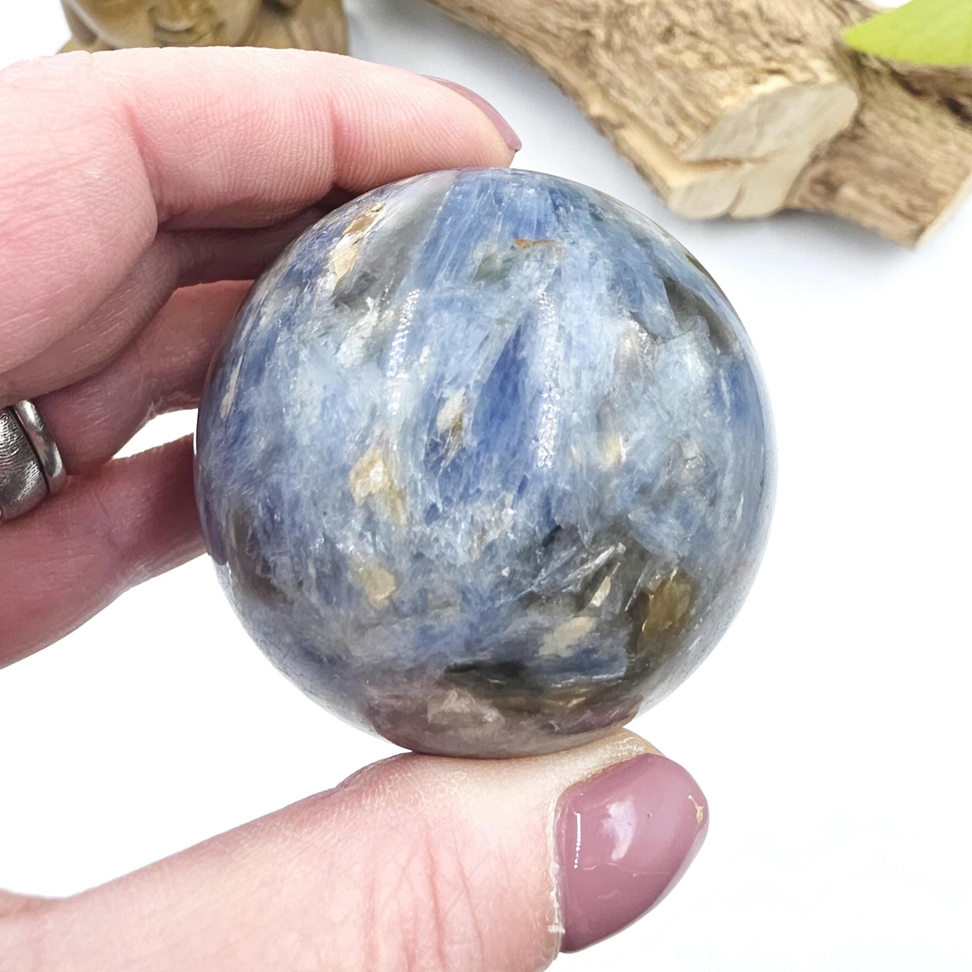 Flashy Kyanite Sphere – Alignment, Clarity & Throat Chakra Crystal, 56mm