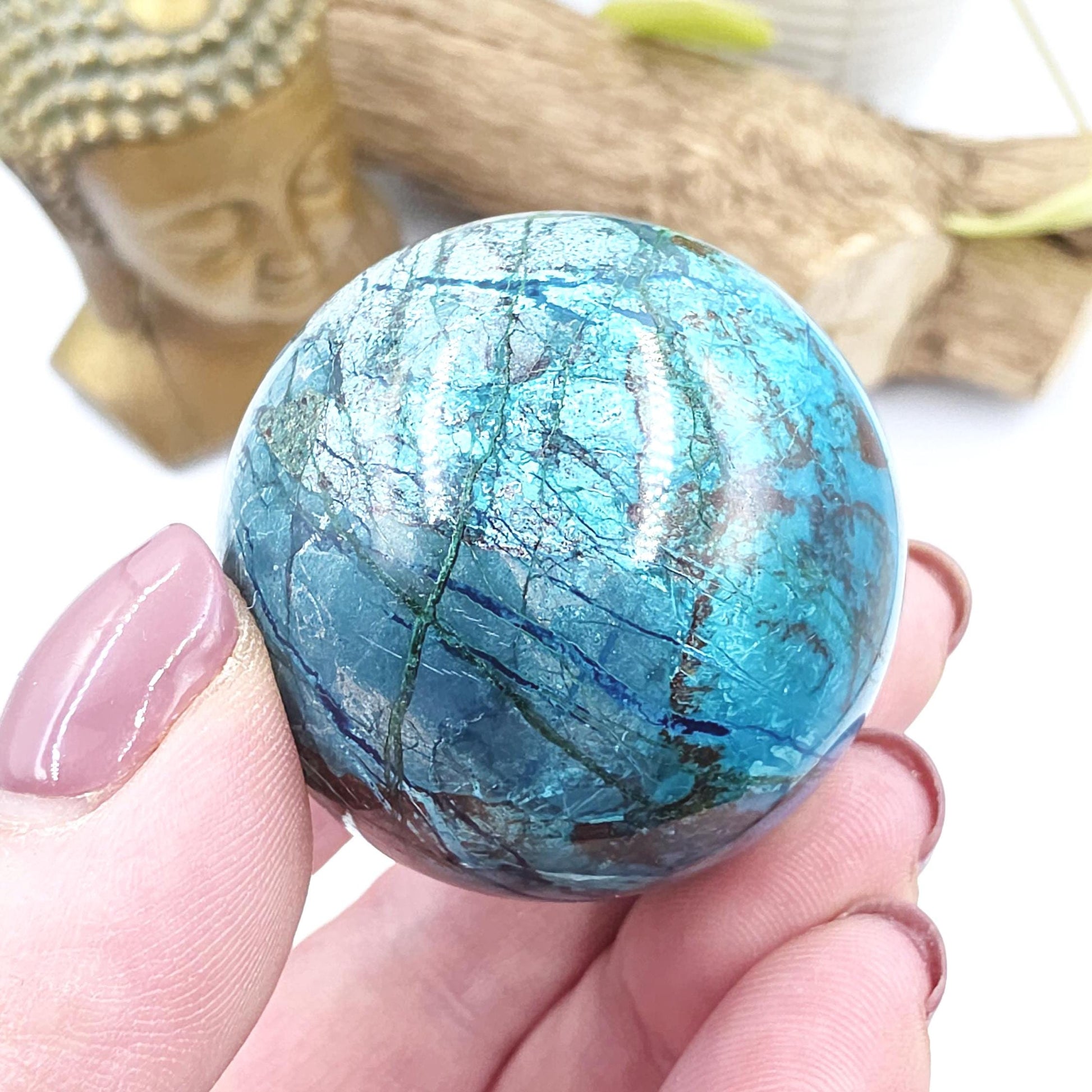 Phoenix Turquoise Sphere – Transformation, Strength & Heart Chakra Energy Crystal, 42mm