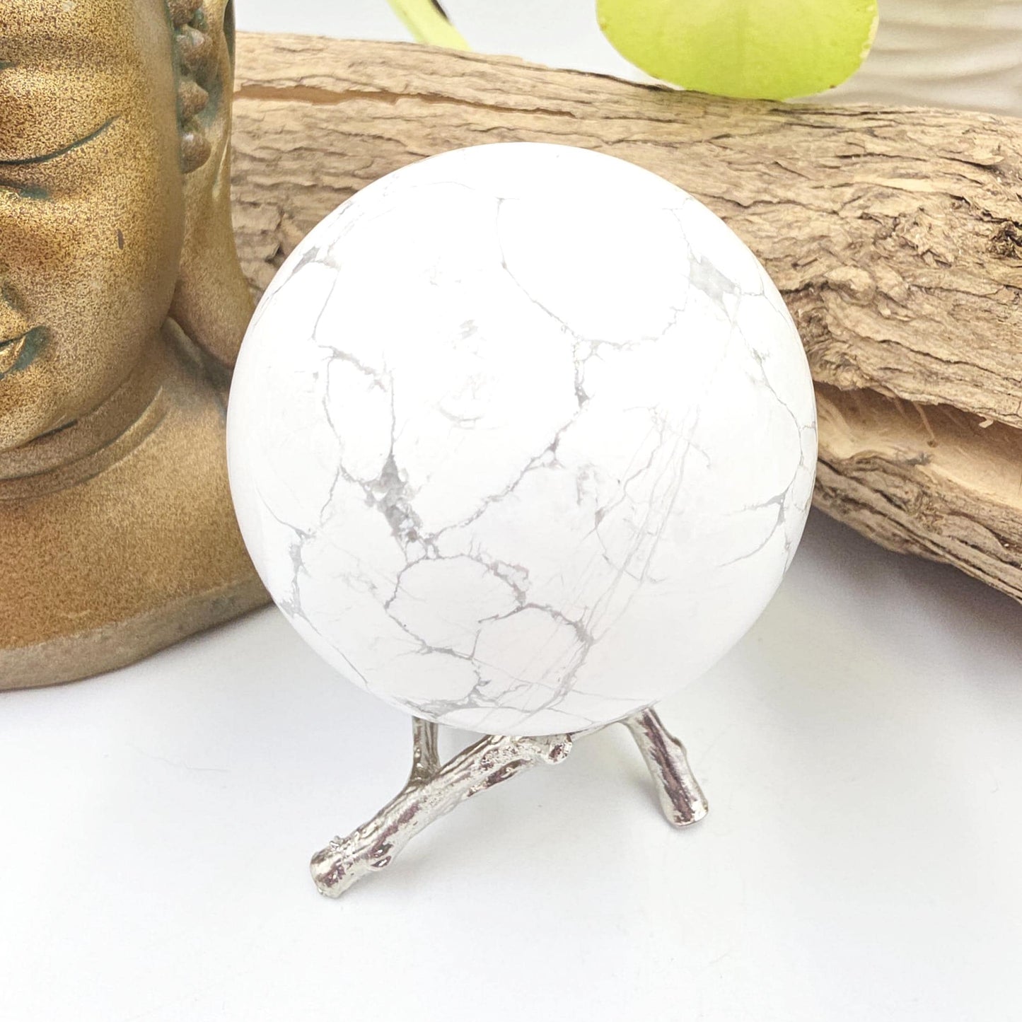 Howlite Sphere – Calm, Stress Relief & Peaceful Sleep Crystal Ball, 67mm