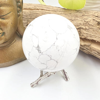 Howlite Sphere – Calm, Stress Relief & Peaceful Sleep Crystal Ball, 67mm
