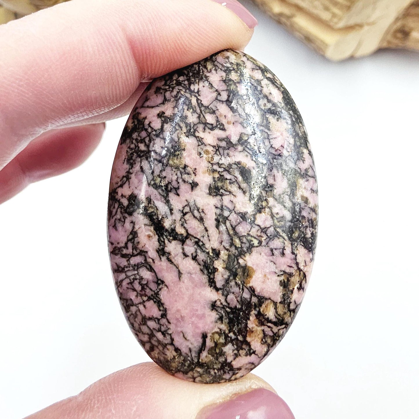Rhodonite Palm Stone – Emotional Healing, Compassion & Grounded Heart Support Crystal, 60g