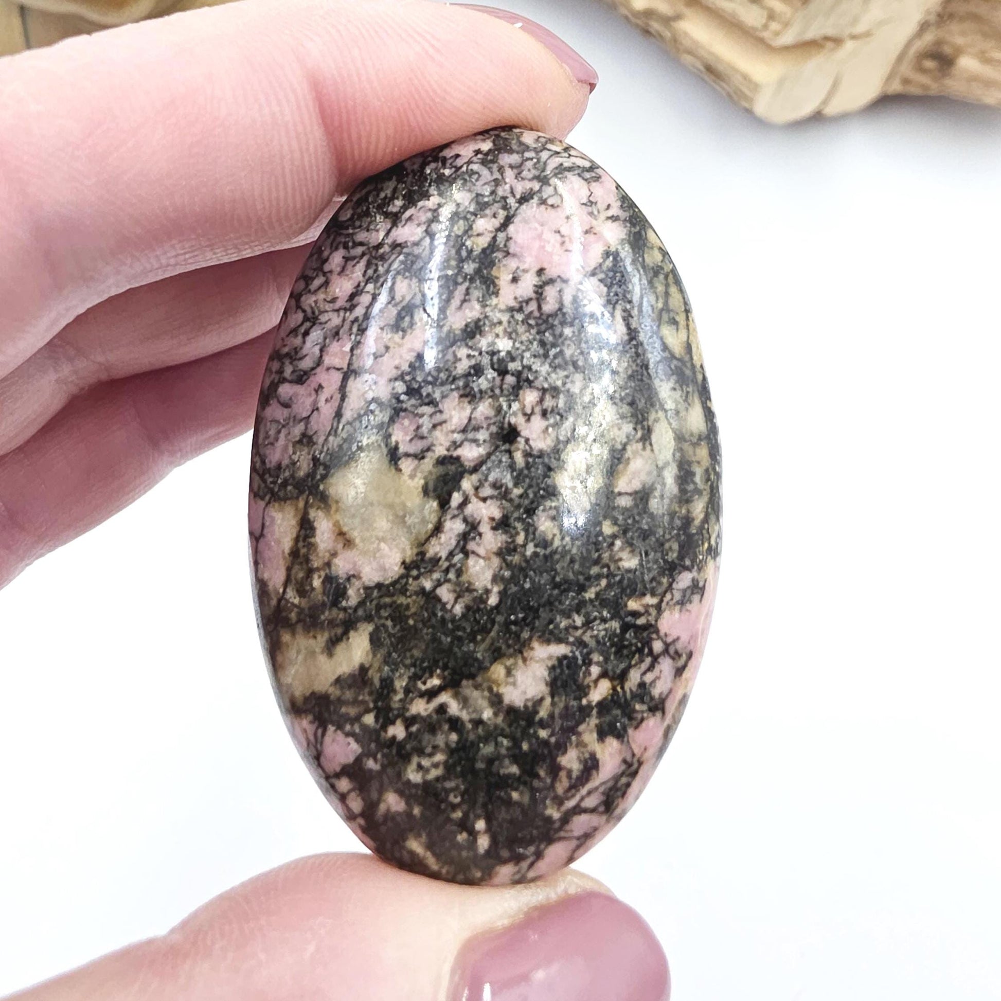 Rhodonite Palm Stone – Emotional Healing, Compassion & Grounded Heart Support Crystal, 60g