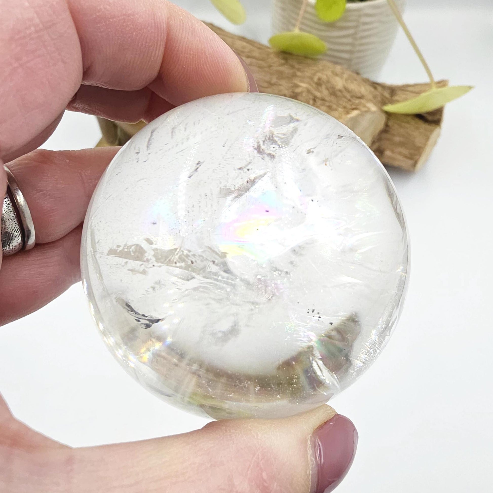 High Grade Clear Quartz Sphere with Large Rainbows – Clarity, Energy Amplification & Healing Crystal, 65mm