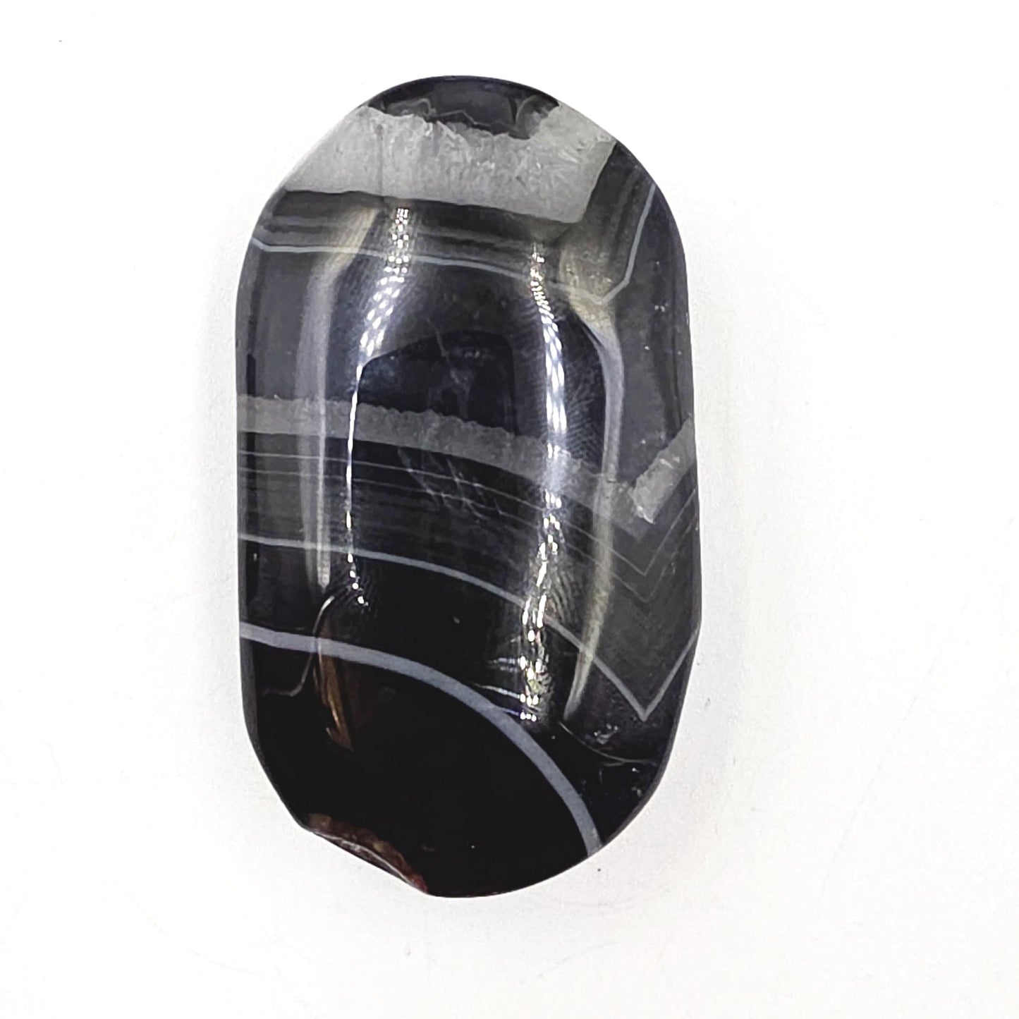 Banded Black Agate Palm Stone – Protection, Stability & Grounding Support Crystal, 80g