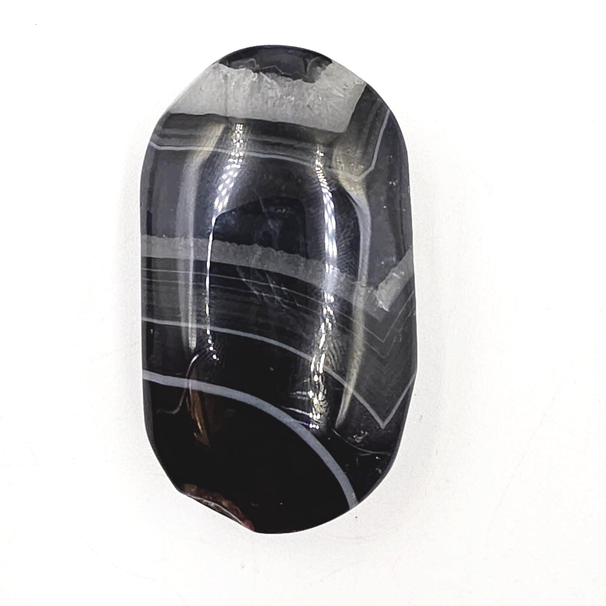 Banded Black Agate Palm Stone – Protection, Stability & Grounding Support Crystal, 80g