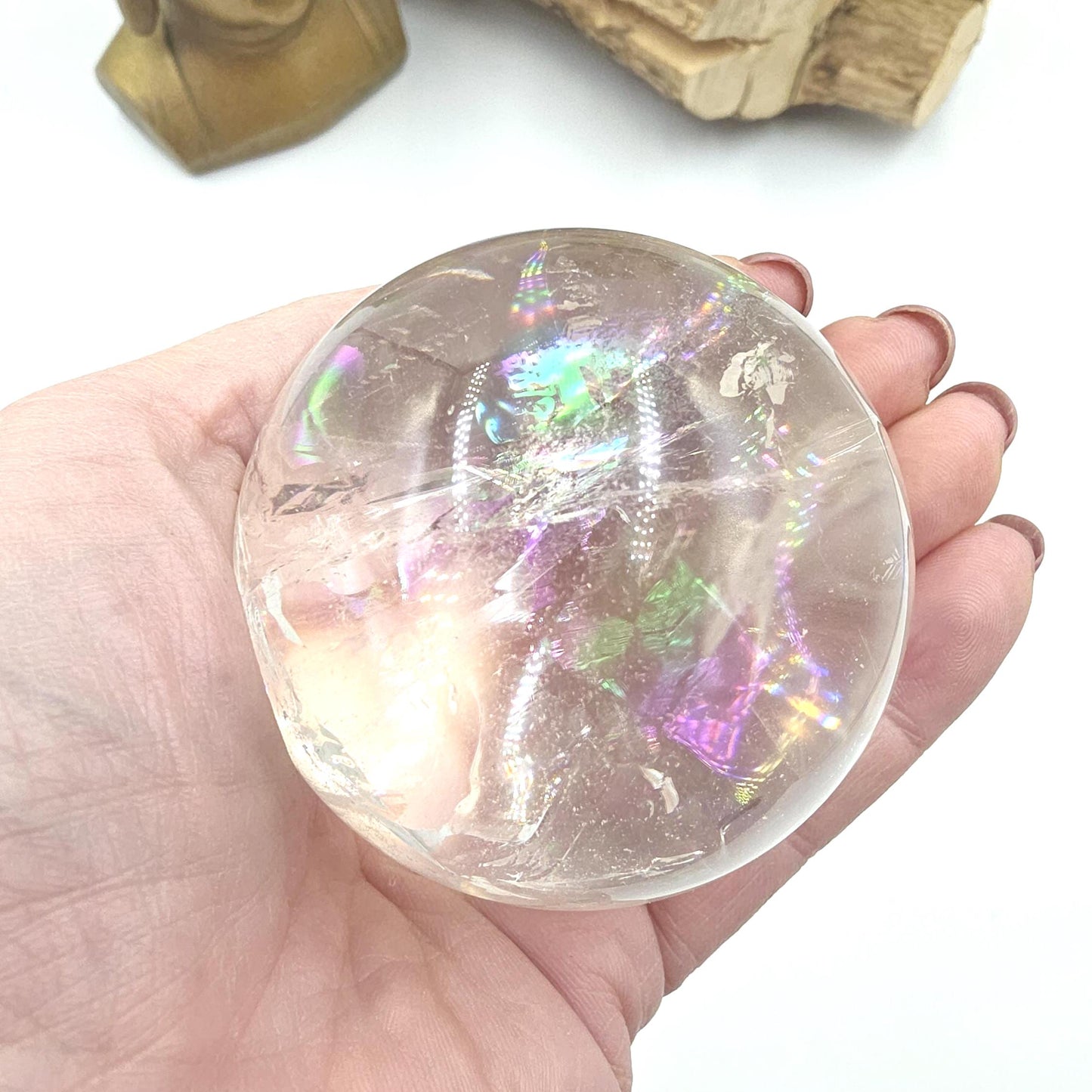 High Grade Clear Quartz Sphere with Large Rainbows – Clarity, Energy Amplification & Healing Crystal, 65mm