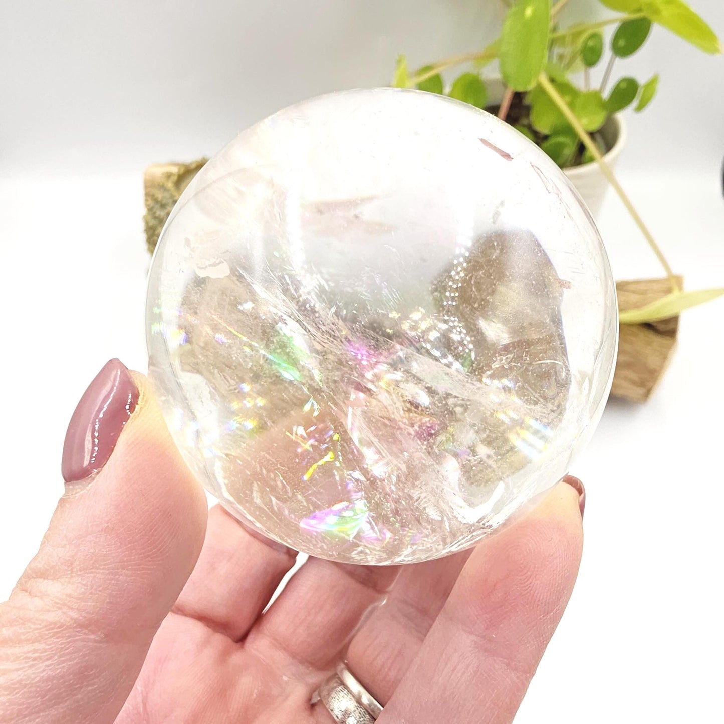 High Grade Clear Quartz Sphere with Large Rainbows – Clarity, Energy Amplification & Healing Crystal, 65mm
