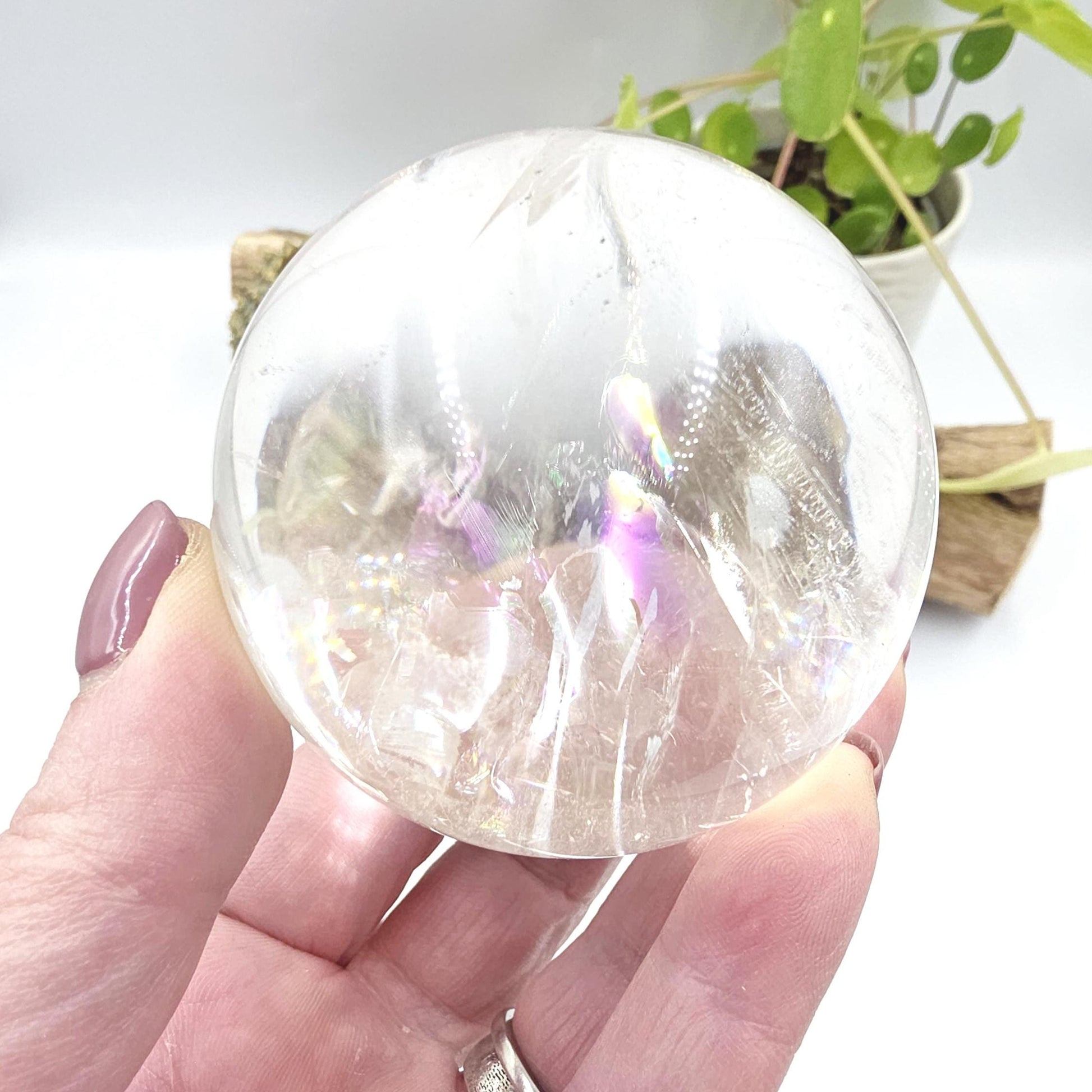 High Grade Clear Quartz Sphere with Large Rainbows – Clarity, Energy Amplification & Healing Crystal, 65mm