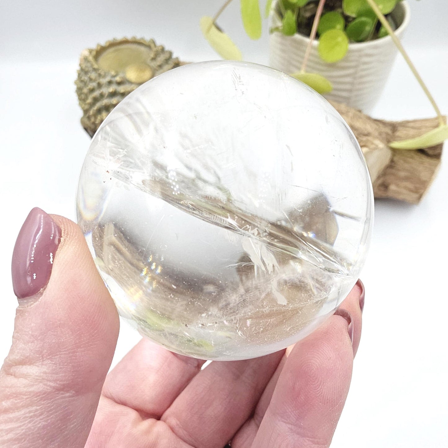 High Grade Clear Quartz Sphere with Large Rainbows – Clarity, Energy Amplification & Healing Crystal, 65mm