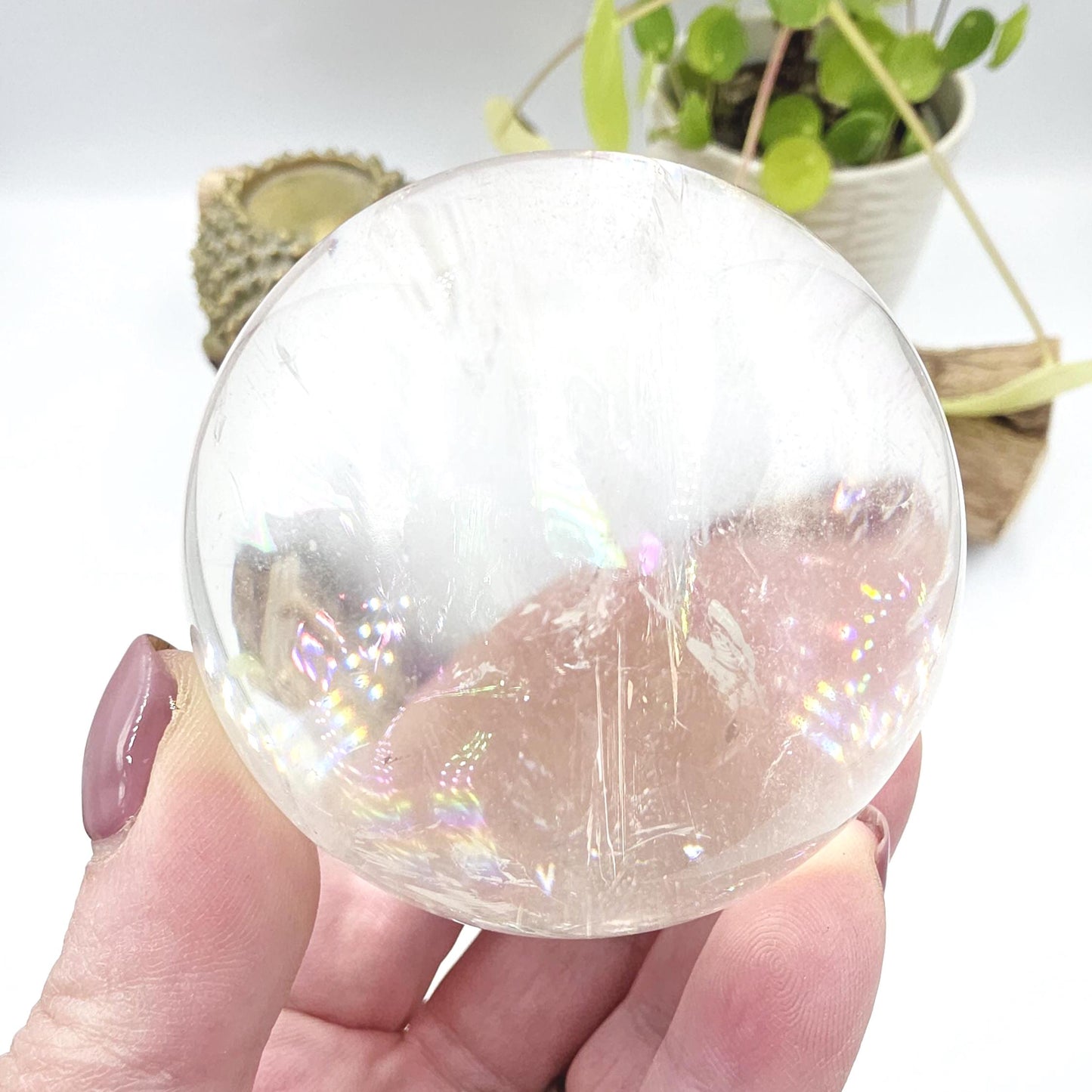 High Grade Clear Quartz Sphere with Large Rainbows – Clarity, Energy Amplification & Healing Crystal, 65mm
