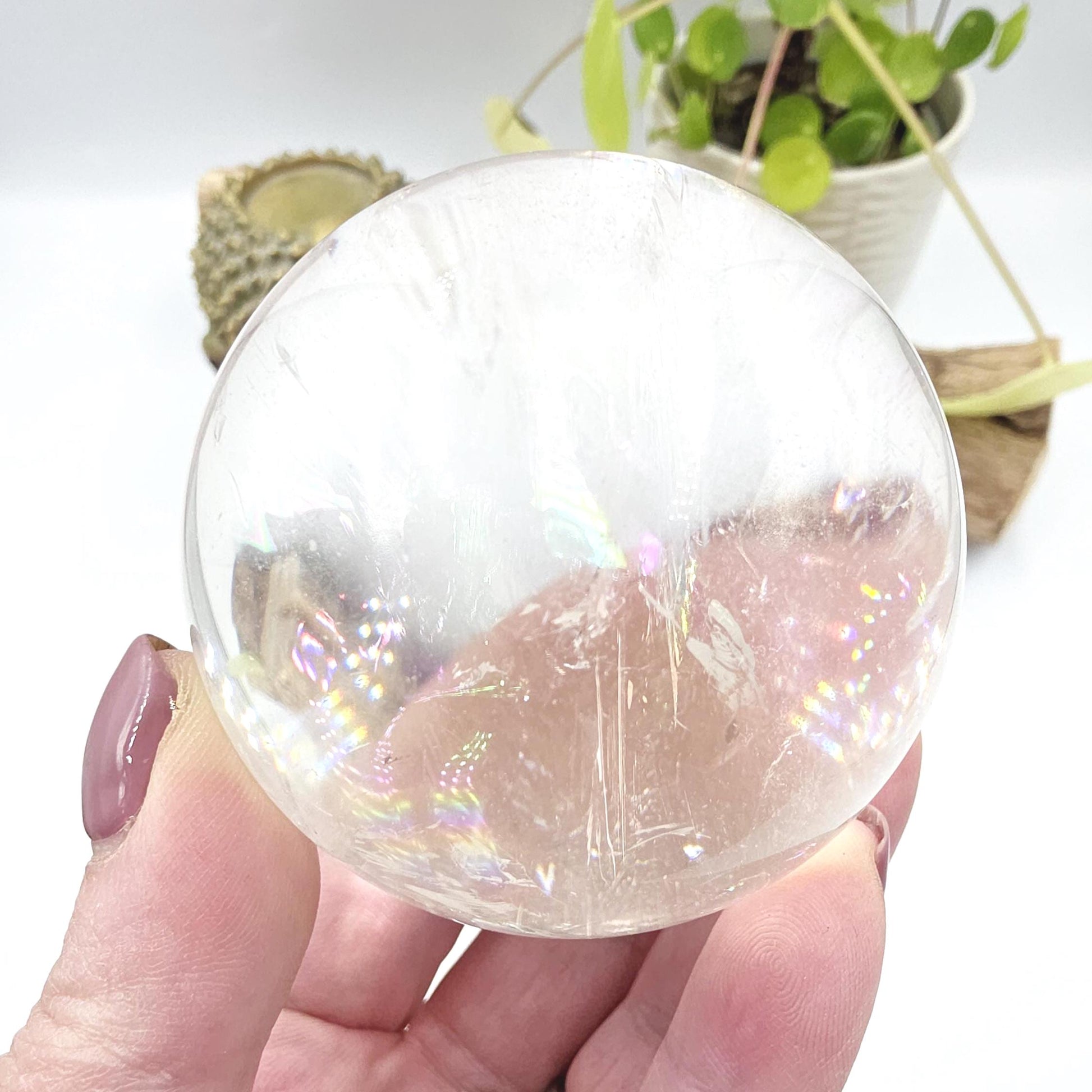 High Grade Clear Quartz Sphere with Large Rainbows – Clarity, Energy Amplification & Healing Crystal, 65mm
