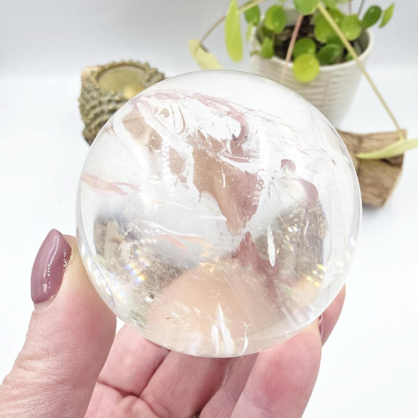High Grade Clear Quartz Sphere with Large Rainbows – Clarity, Energy Amplification & Healing Crystal, 65mm