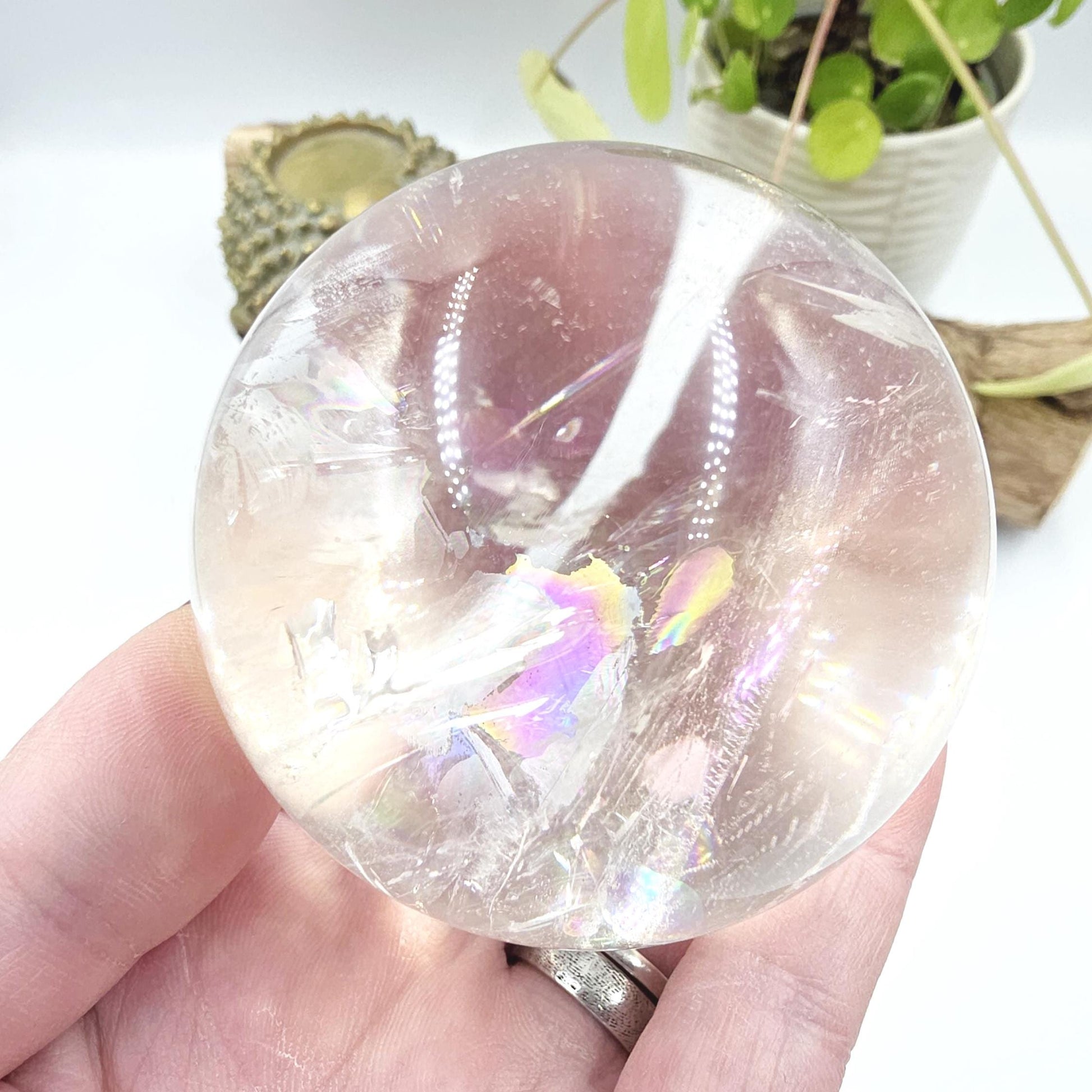 High Grade Clear Quartz Sphere with Large Rainbows – Clarity, Energy Amplification & Healing Crystal, 65mm