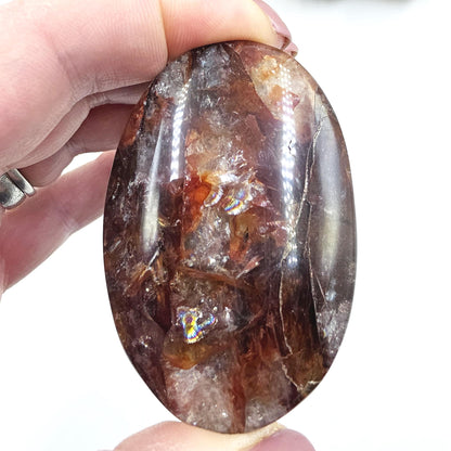 Fire Quartz (Hematoid) Palm Stone with lots of rainbow flashes - Grounding & Vitality Crystal - 80g