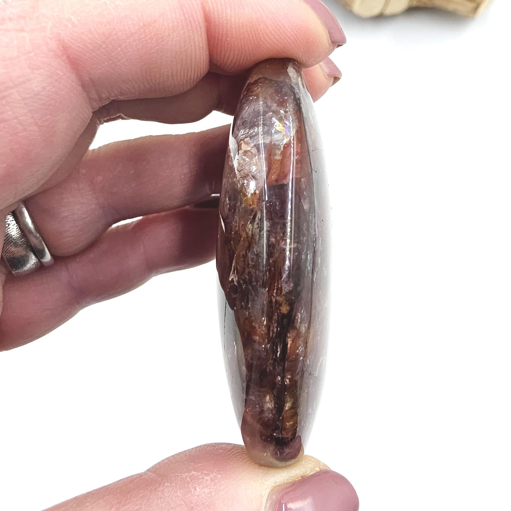 Fire Quartz (Hematoid) Palm Stone with lots of rainbow flashes - Grounding & Vitality Crystal - 80g