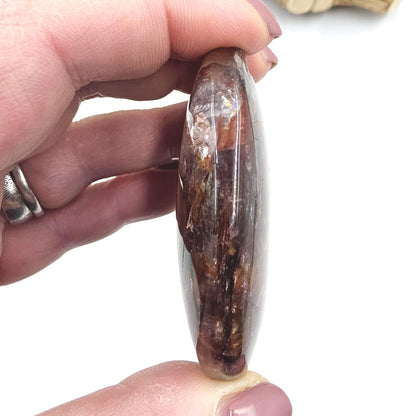 Fire Quartz (Hematoid) Palm Stone with lots of rainbow flashes - Grounding & Vitality Crystal - 80g