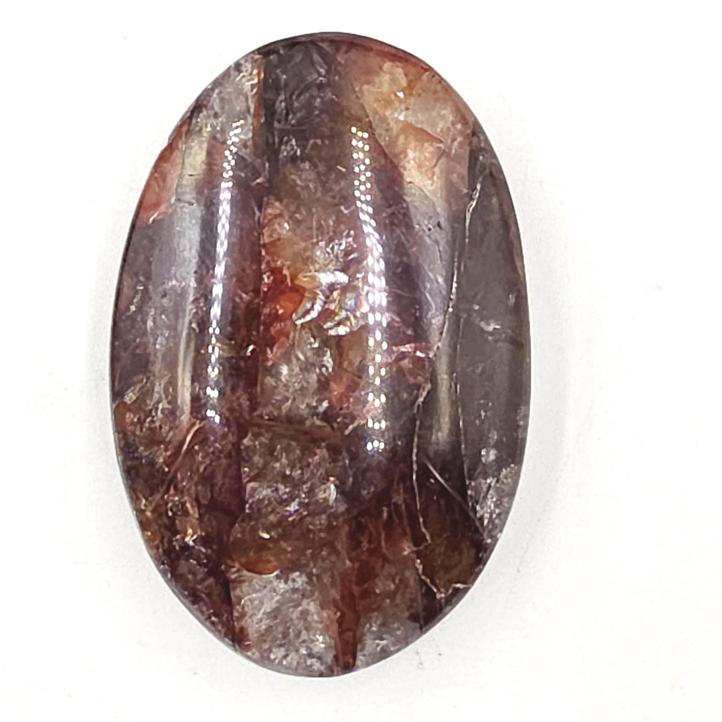Fire Quartz (Hematoid) Palm Stone with lots of rainbow flashes - Grounding & Vitality Crystal - 80g