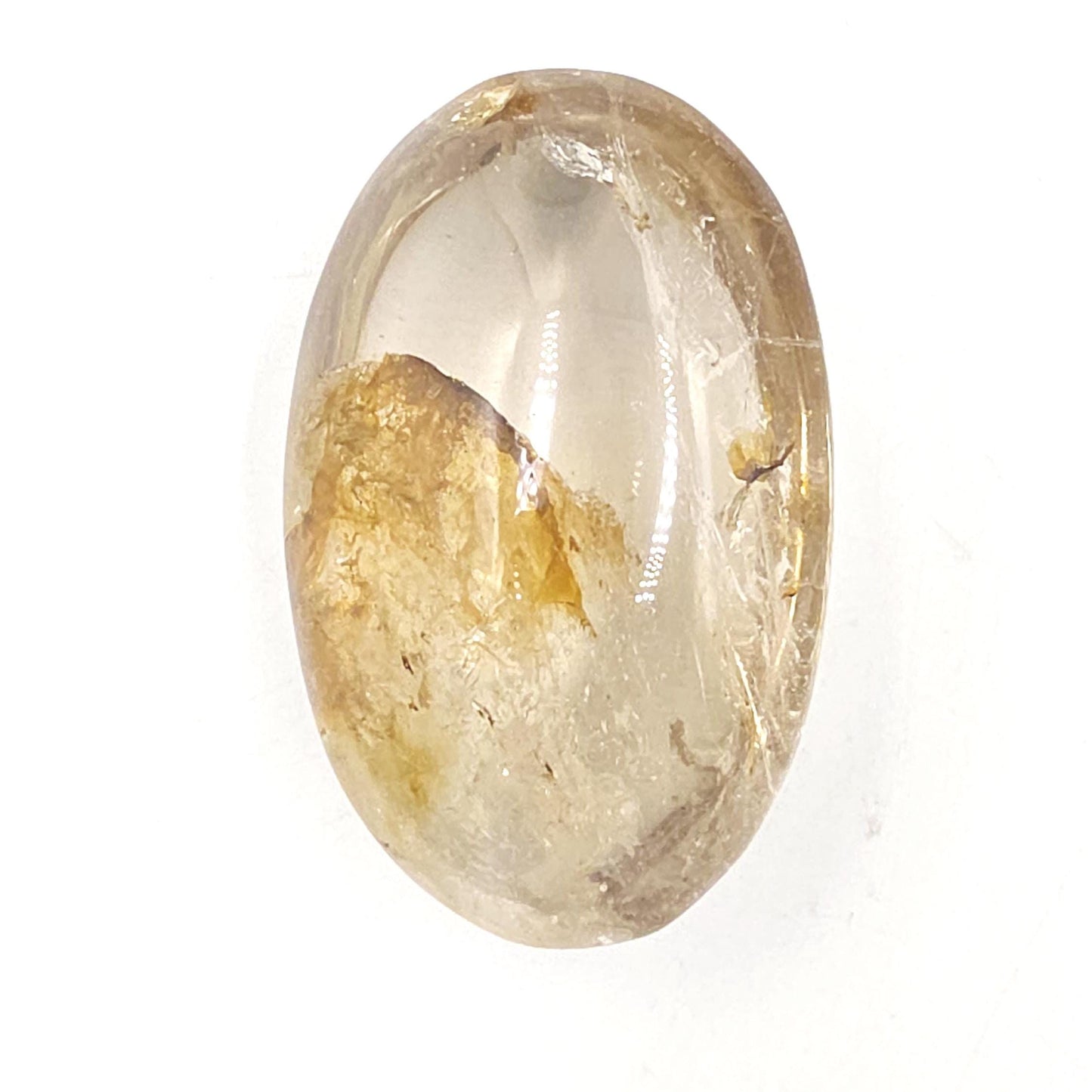 High Grade Clear Quartz Palm Stone with Golden Healer Inclusions – Clarity & Healing Crystal, 135g