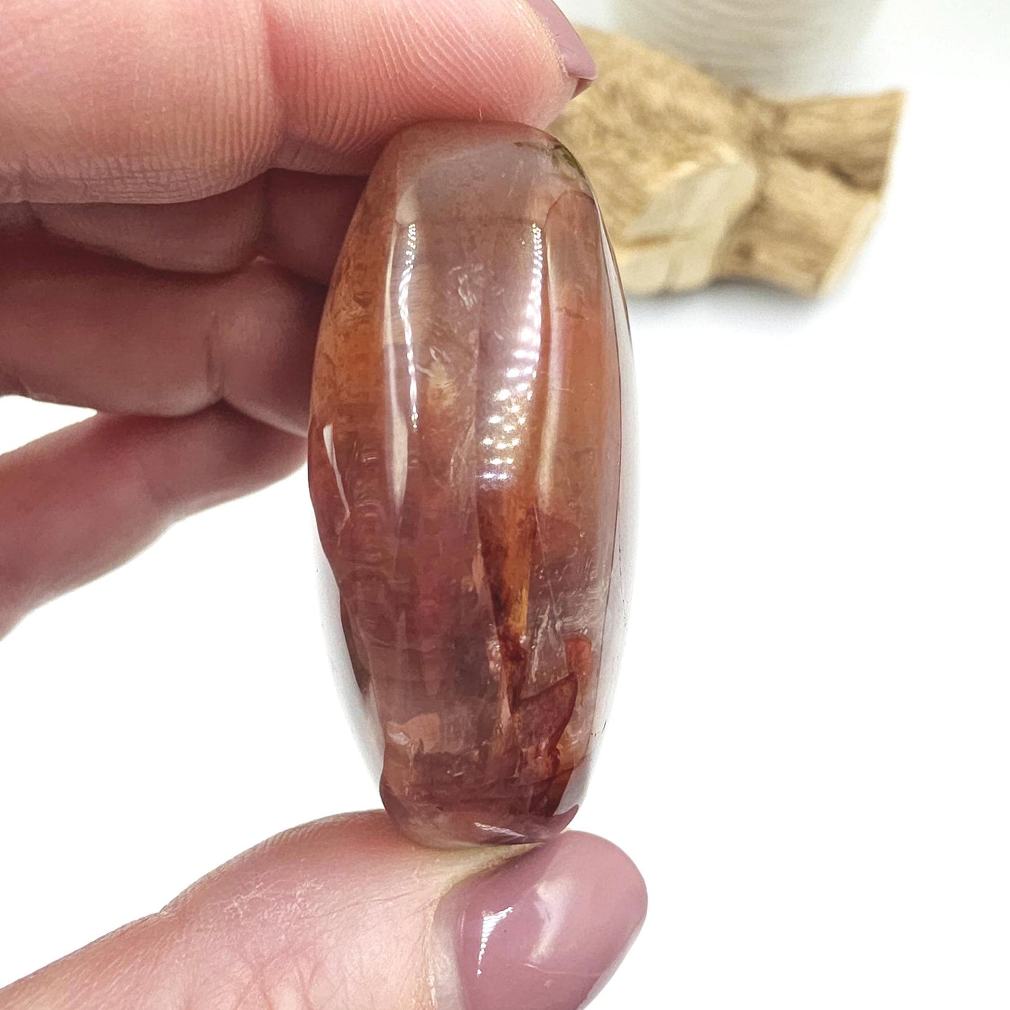 Fire Quartz (Hematoid) Palm Stone with rainbow flashes - Grounding & Vitality Crystal - 70g