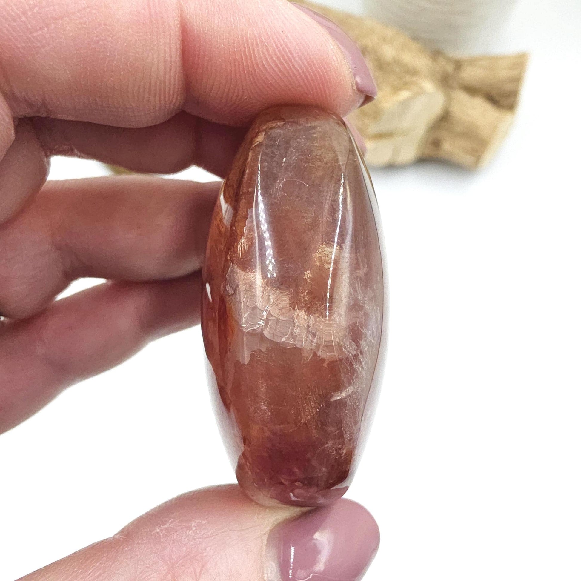 Fire Quartz (Hematoid) Palm Stone with rainbow flashes - Grounding & Vitality Crystal - 70g