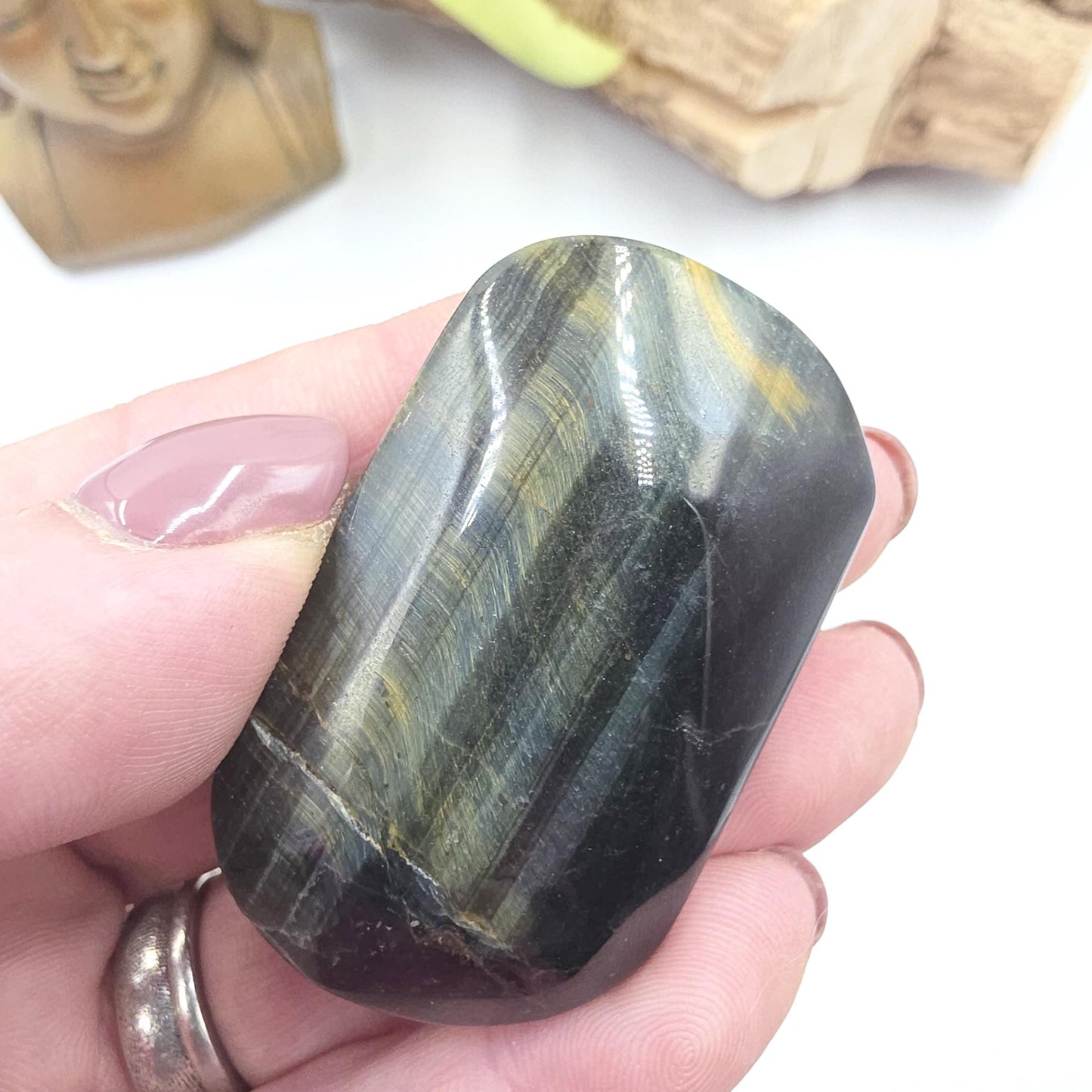 Blue Tiger's Eye Palm Stone - Protection & Intuition Healing Crystal, 50g