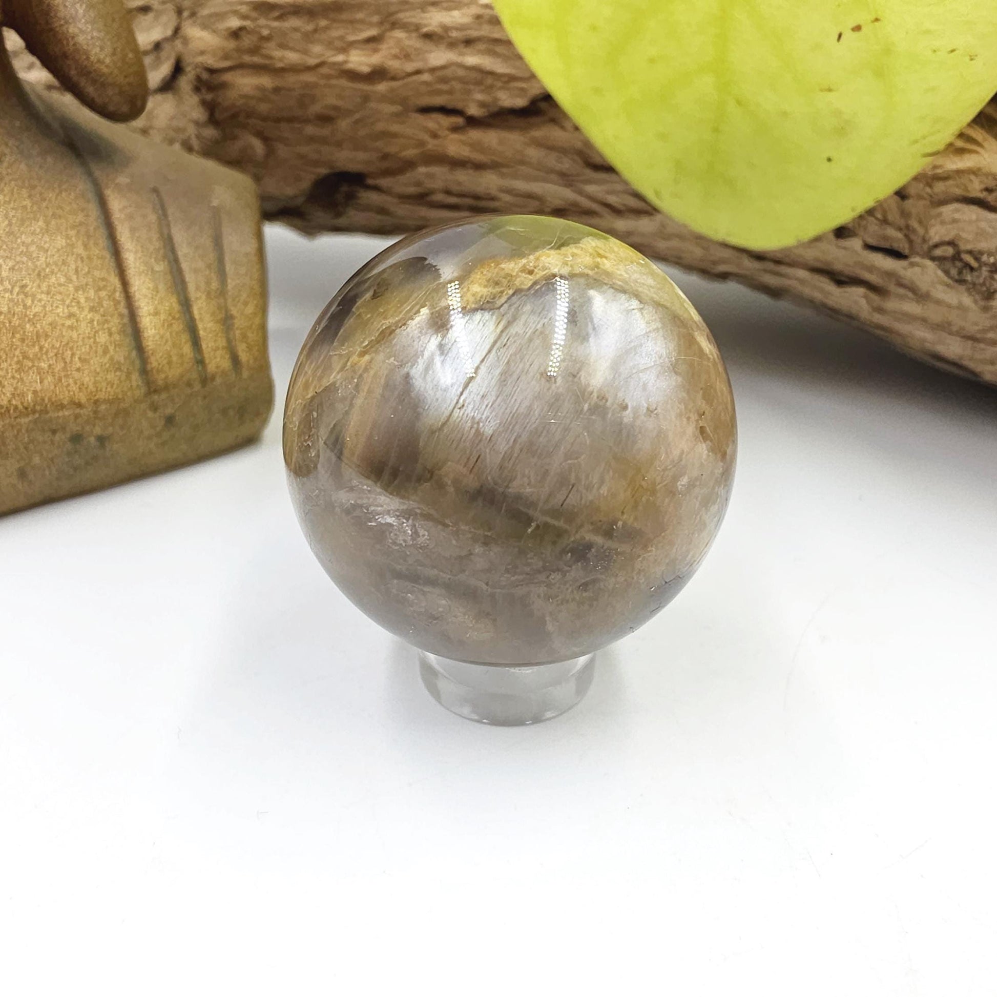 Black Moonstone & Sunstone Sphere – Protection, Joy and Root and Sacral Chakra Crystal, 36mm