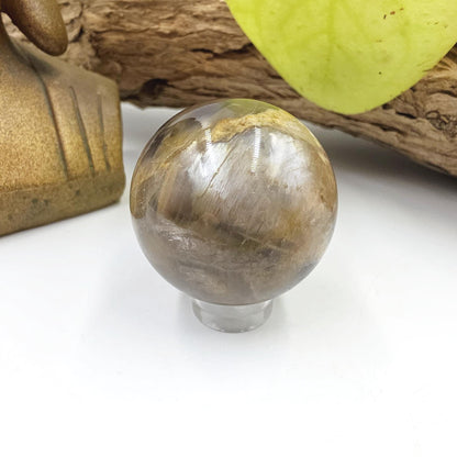 Black Moonstone & Sunstone Sphere – Protection, Joy and Root and Sacral Chakra Crystal, 36mm