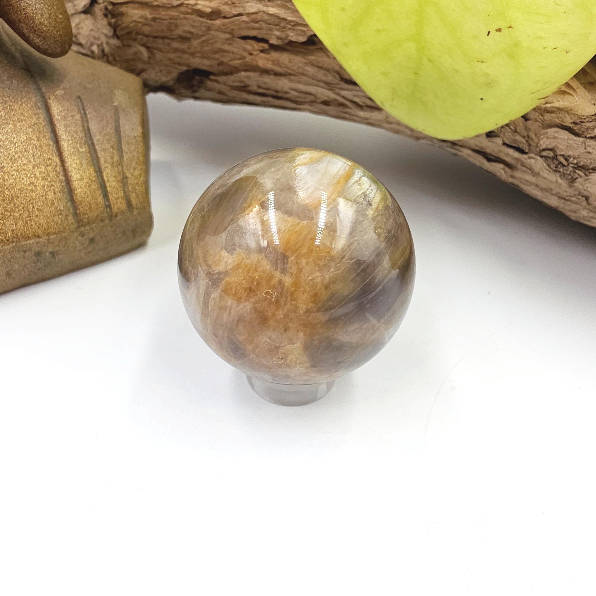 Black Moonstone & Sunstone Sphere – Protection, Joy and Root and Sacral Chakra Crystal, 36mm