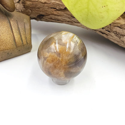 Black Moonstone & Sunstone Sphere – Protection, Joy and Root and Sacral Chakra Crystal, 36mm