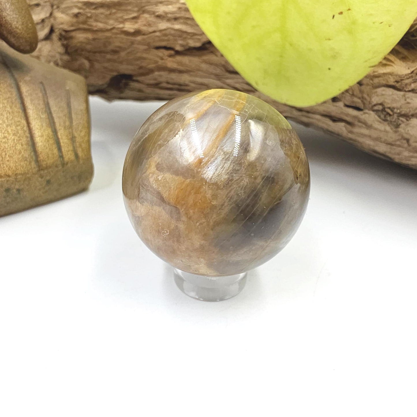 Black Moonstone & Sunstone Sphere – Protection, Joy and Root and Sacral Chakra Crystal, 36mm