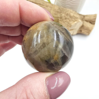 Black Moonstone & Sunstone Sphere – Protection, Joy and Root and Sacral Chakra Crystal, 36mm