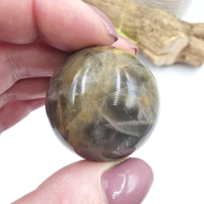Black Moonstone & Sunstone Sphere – Protection, Joy and Root and Sacral Chakra Crystal, 36mm