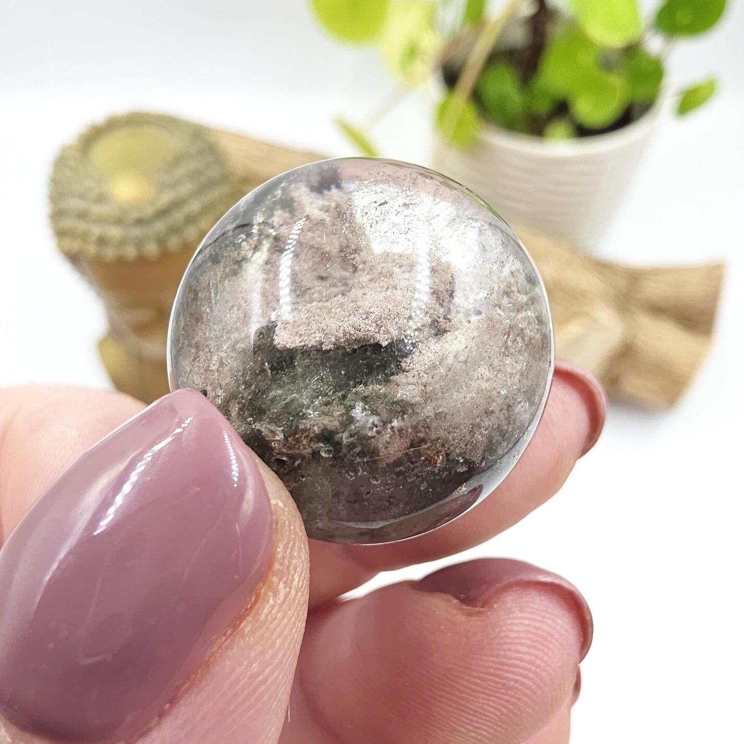 High Grade Garden Quartz (Lodolite) Sphere – Manifestation, Earth Wisdom & Rainbow Energy Crystal, 25mm