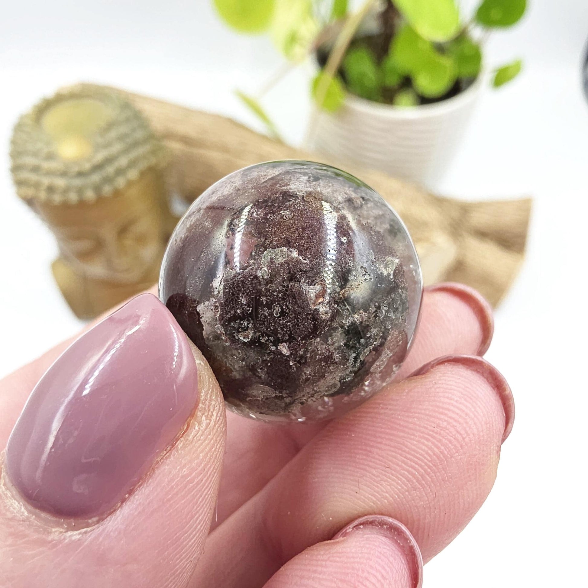 High Grade Garden Quartz (Lodolite) Sphere – Manifestation, Earth Wisdom & Rainbow Energy Crystal, 25mm