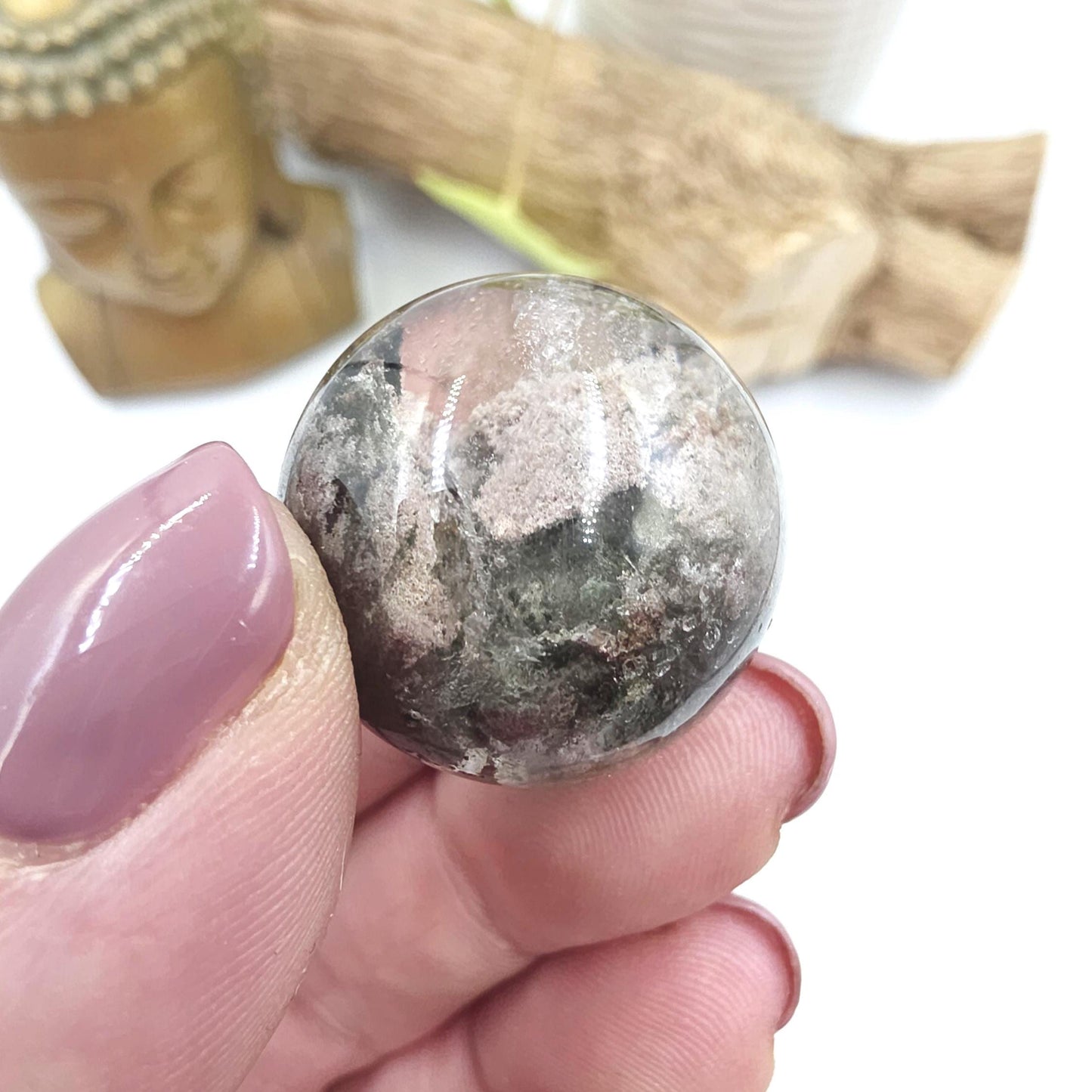 High Grade Garden Quartz (Lodolite) Sphere – Manifestation, Earth Wisdom & Rainbow Energy Crystal, 25mm
