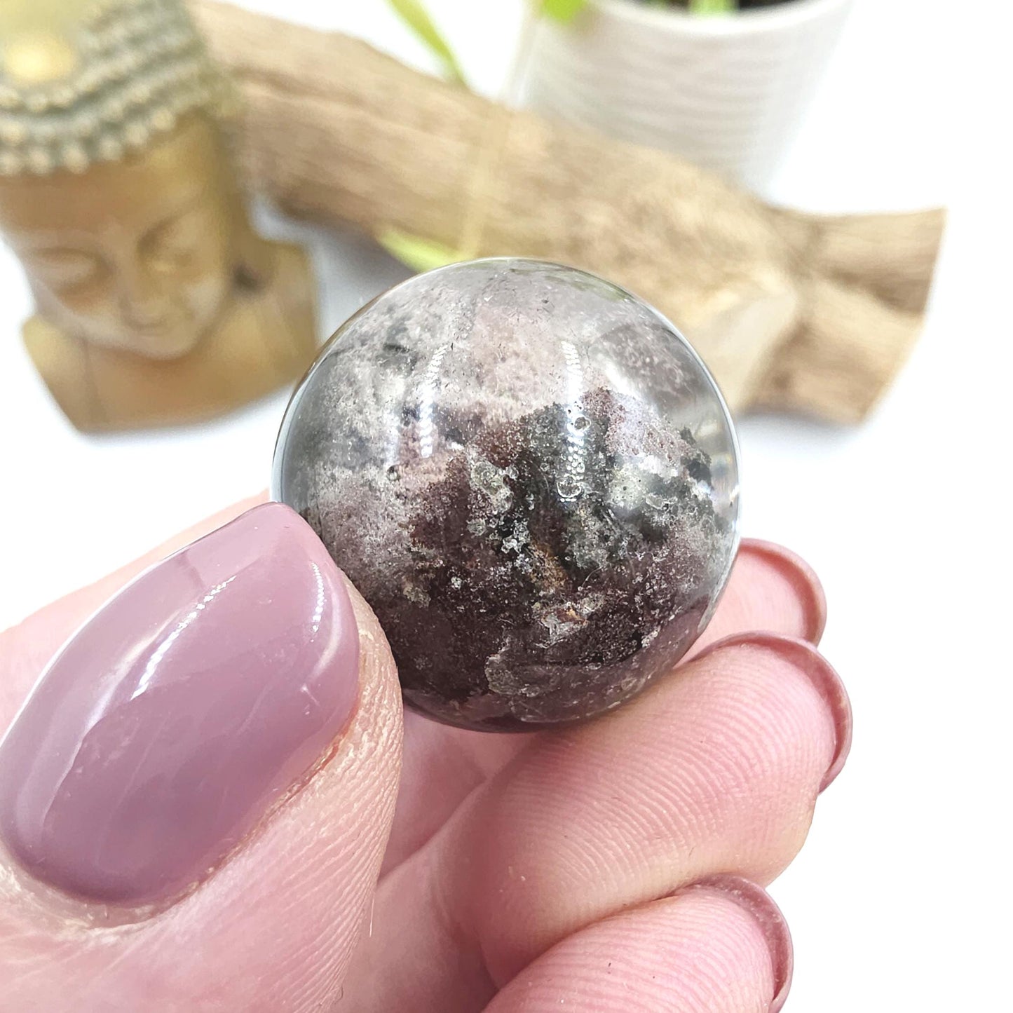 High Grade Garden Quartz (Lodolite) Sphere – Manifestation, Earth Wisdom & Rainbow Energy Crystal, 25mm