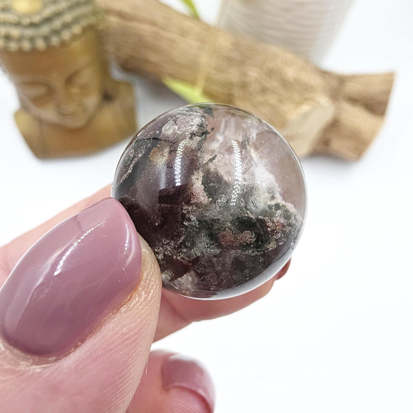 High Grade Garden Quartz (Lodolite) Sphere – Manifestation, Earth Wisdom & Rainbow Energy Crystal, 25mm