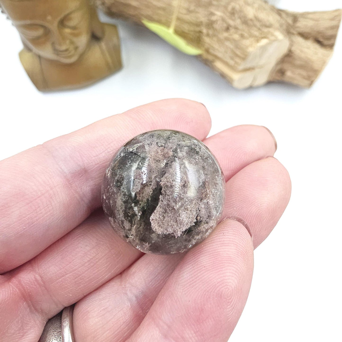High Grade Garden Quartz (Lodolite) Sphere – Manifestation, Earth Wisdom & Rainbow Energy Crystal, 25mm