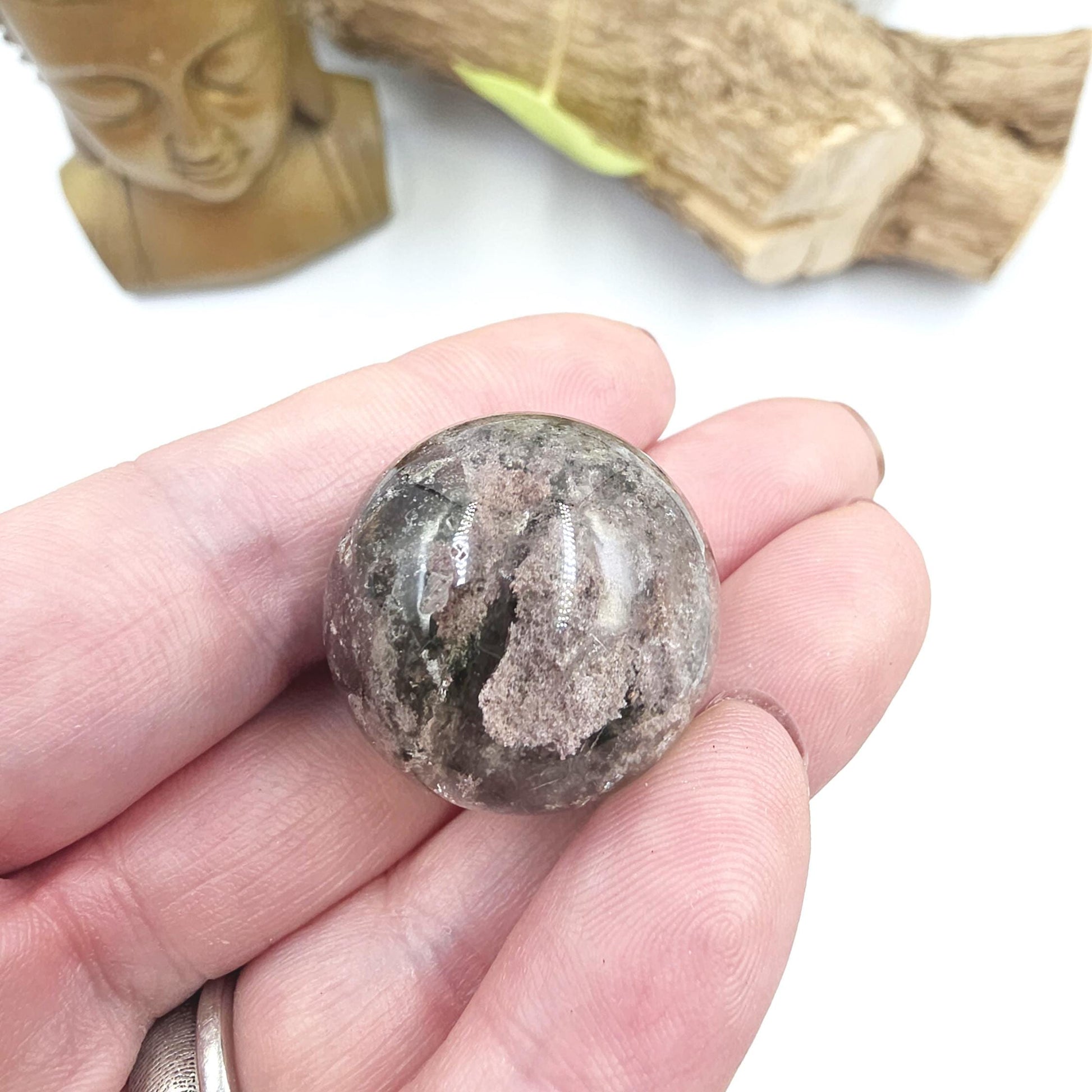 High Grade Garden Quartz (Lodolite) Sphere – Manifestation, Earth Wisdom & Rainbow Energy Crystal, 25mm