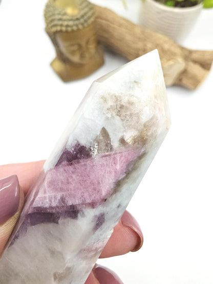 Pink Tourmaline & Aquamarine Tower – Emotional Healing, Calm and Heart Chakra Crystal, 8cm