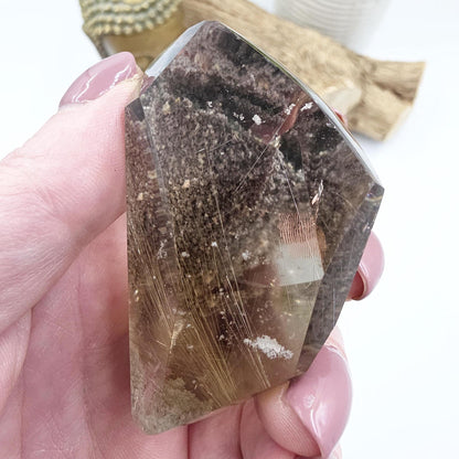 Golden Rutile & Garden Quartz (Lodolite) Freeform – Manifestation, Clarity and Energy Amplification Crystal, 140g