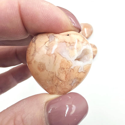 Drusy Pink Agate Hearts – Love, Calm & Heart Chakra Crystal (You Choose Your Favourite), 3cm