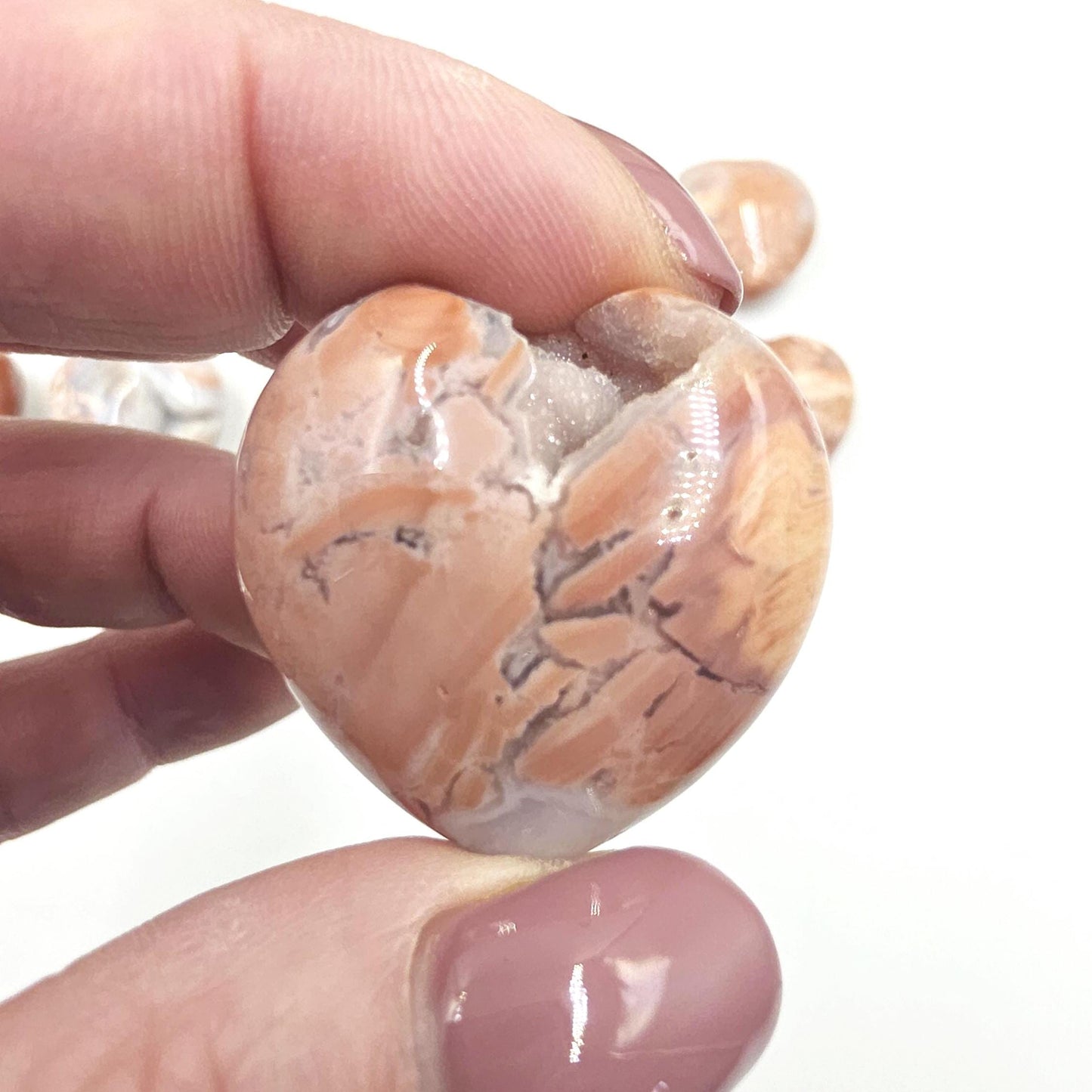 Drusy Pink Agate Hearts – Love, Calm & Heart Chakra Crystal (You Choose Your Favourite), 3cm