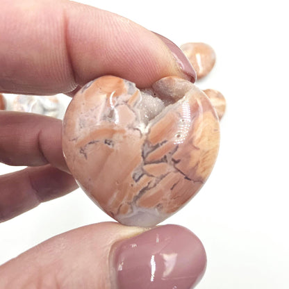 Drusy Pink Agate Hearts – Love, Calm & Heart Chakra Crystal (You Choose Your Favourite), 3cm