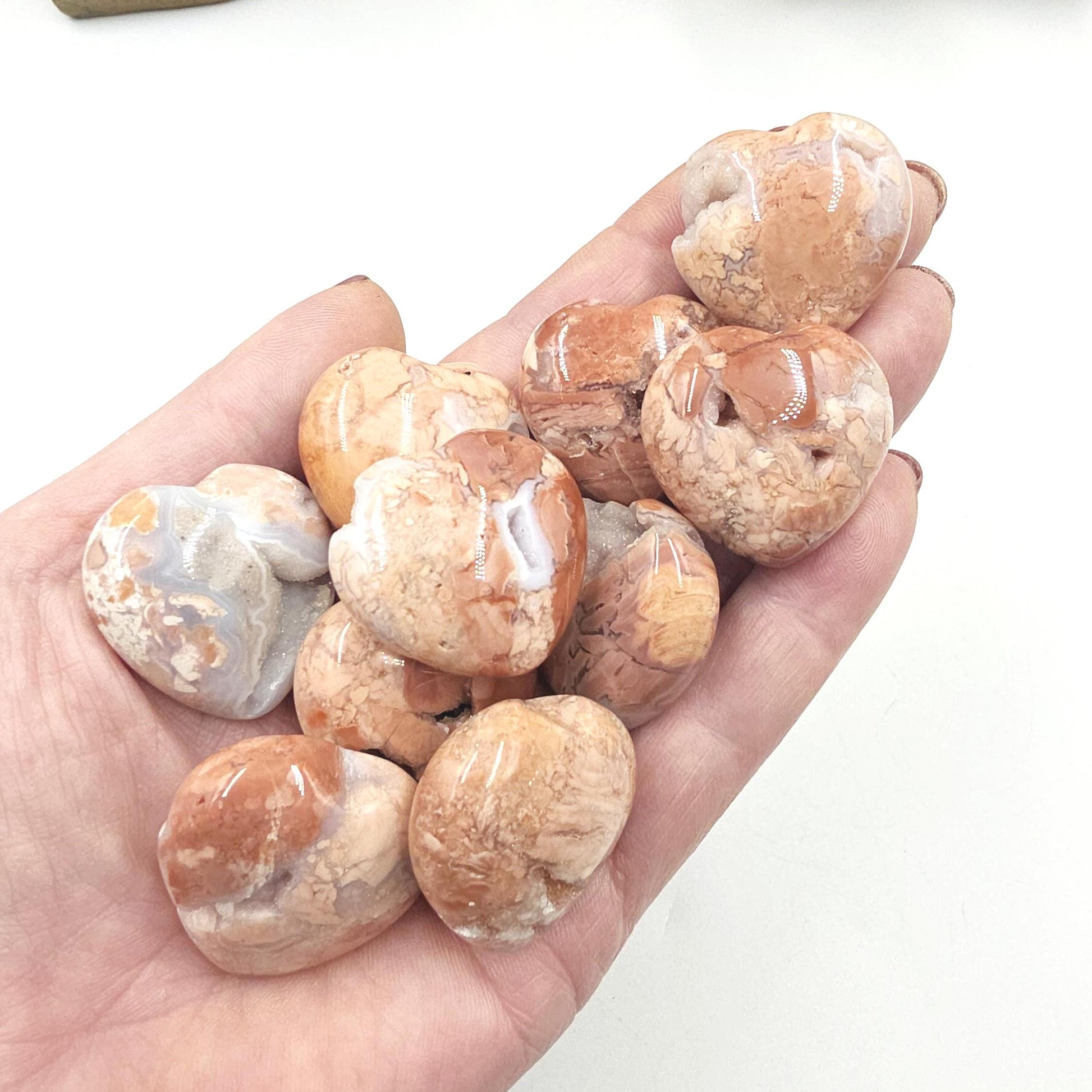 Drusy Pink Agate Hearts – Love, Calm & Heart Chakra Crystal (You Choose Your Favourite), 3cm