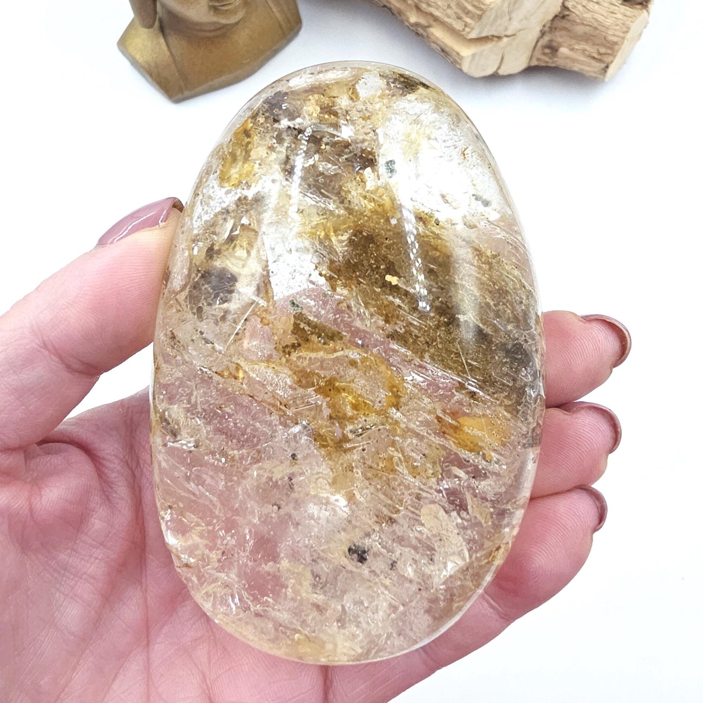 High Grade Large Flashy Skeletal Quartz Palm Stone – Transformation & Spiritual Clarity Crystal, 410g