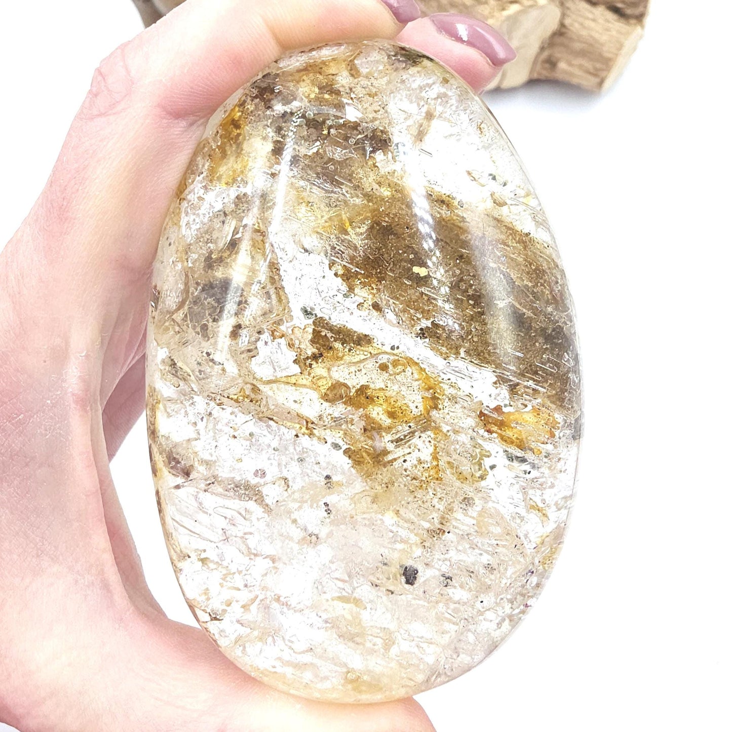 High Grade Large Flashy Skeletal Quartz Palm Stone – Transformation & Spiritual Clarity Crystal, 410g