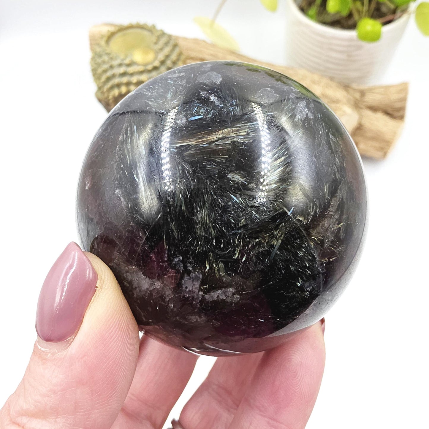 Flashy Astrophyllite & Garnet Sphere – Transformation, Strength and Spiritual Growth Crystal, 68mm